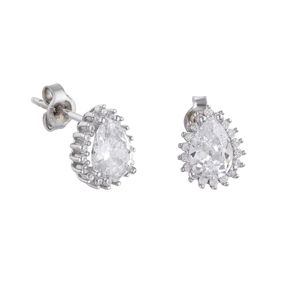 EARRINGS Rosette SENZIO Collection White Gold K14 with Zircon Stones SR0-03WW