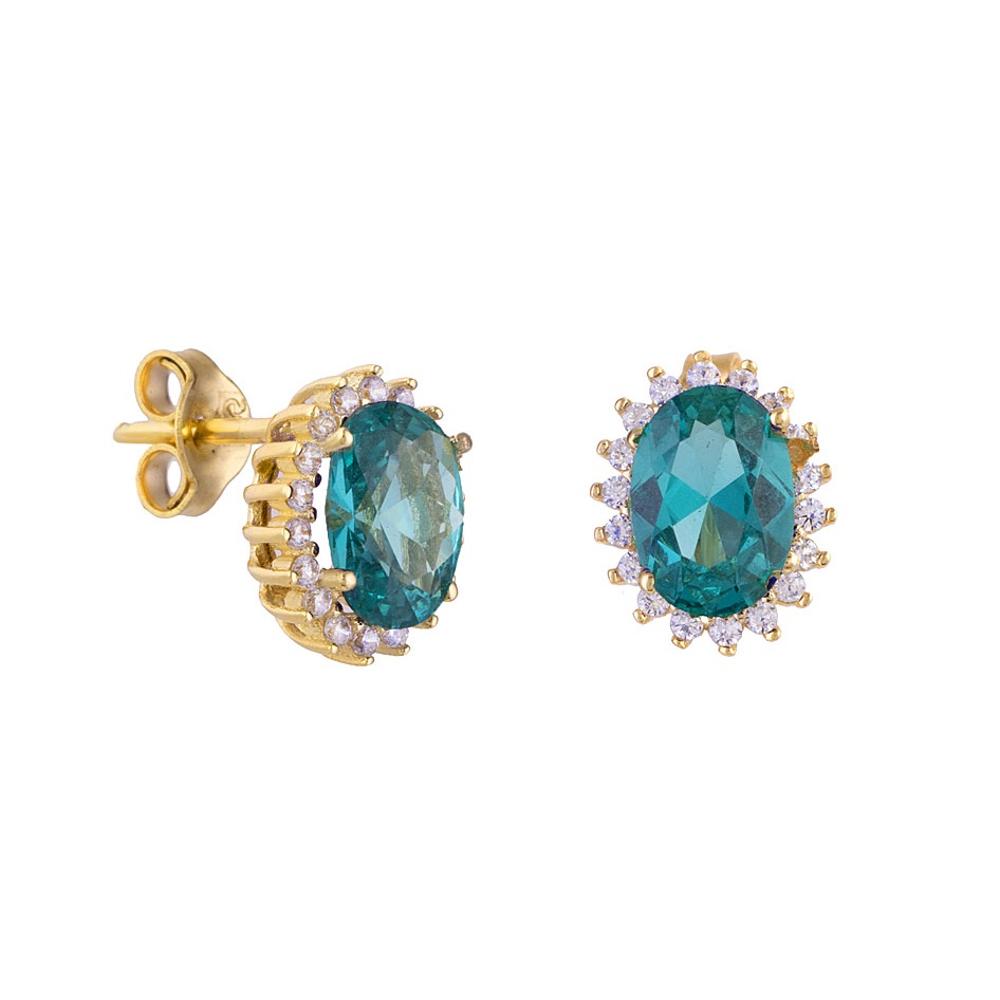 EARRINGS Rosette SENZIO Collection Yellow Gold K14 with Zircon Stones SR0-04AM.Y