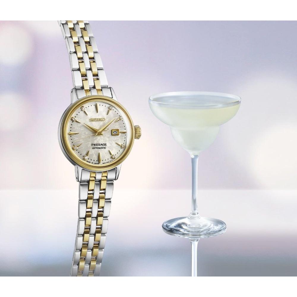 SEIKO Presage Cocktail Time Diamonds 'White Lady' Automatic 30.3mm Silver & Gold Stainless Steel Bracelet SRE010J1