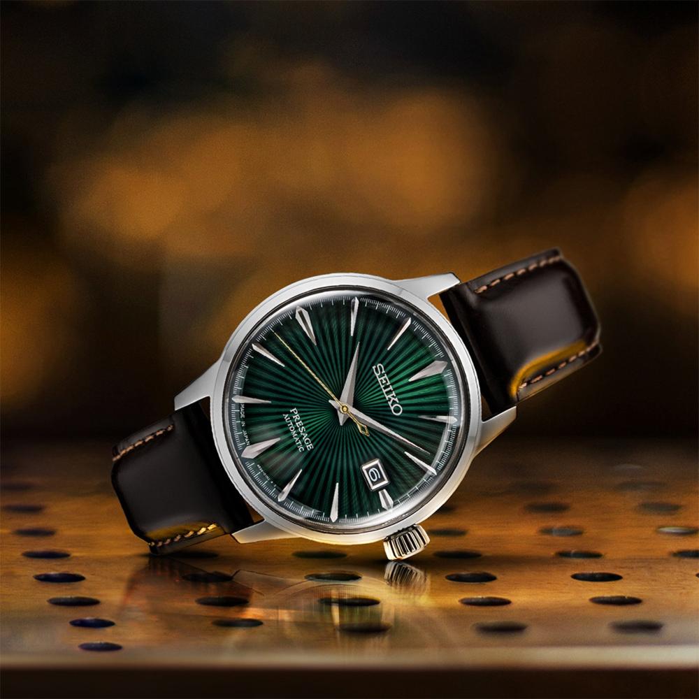 SEIKO Presage Cocktail Time: 'Mockingbird' Automatic 40.5mm Silver Stainless Steel Brown Leather Strap SRPD37J1