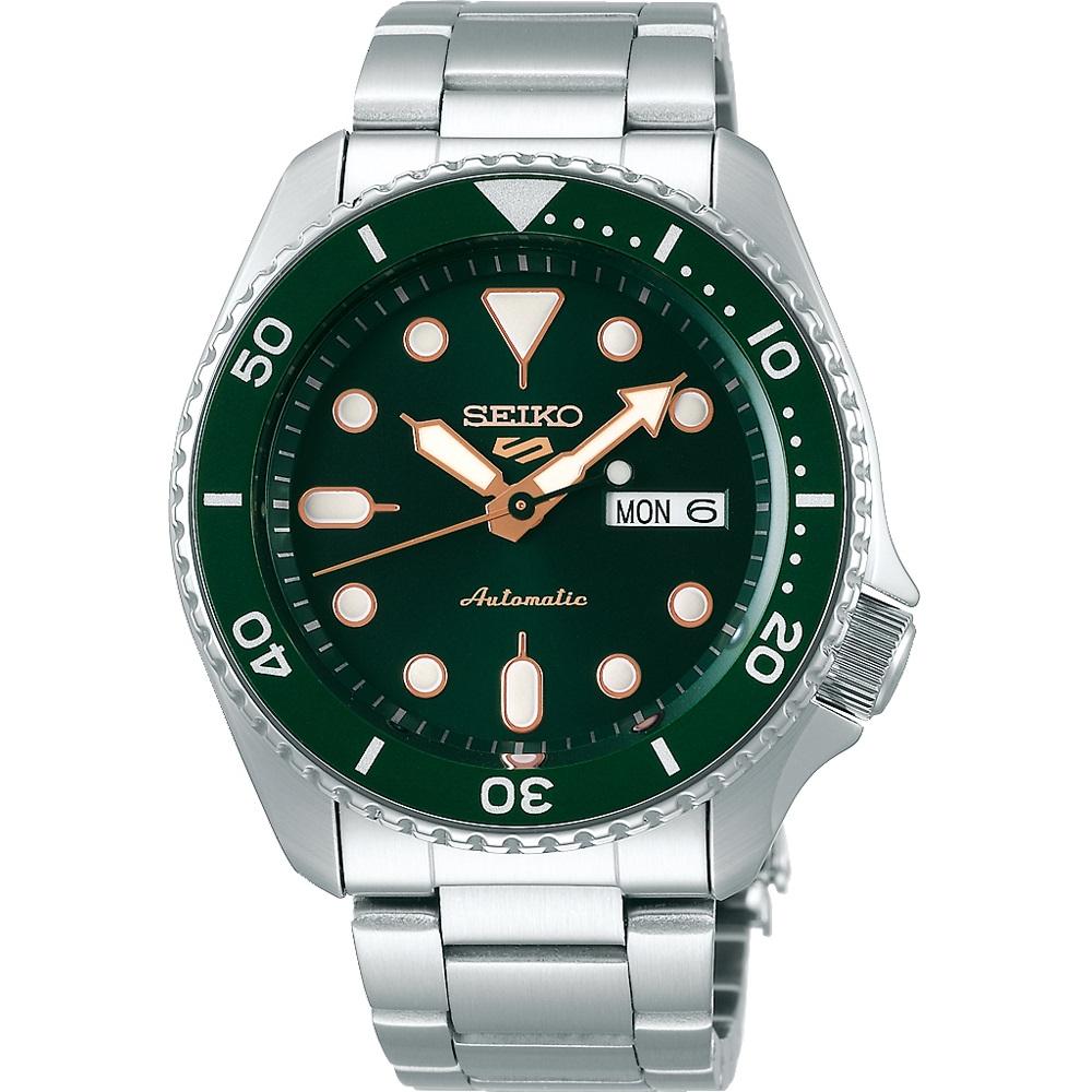 SEIKO 5 Sports Automatic Green Rose Gold Dial 42.5mm Silver Stainless Steel Bracelet SRPD63K1F