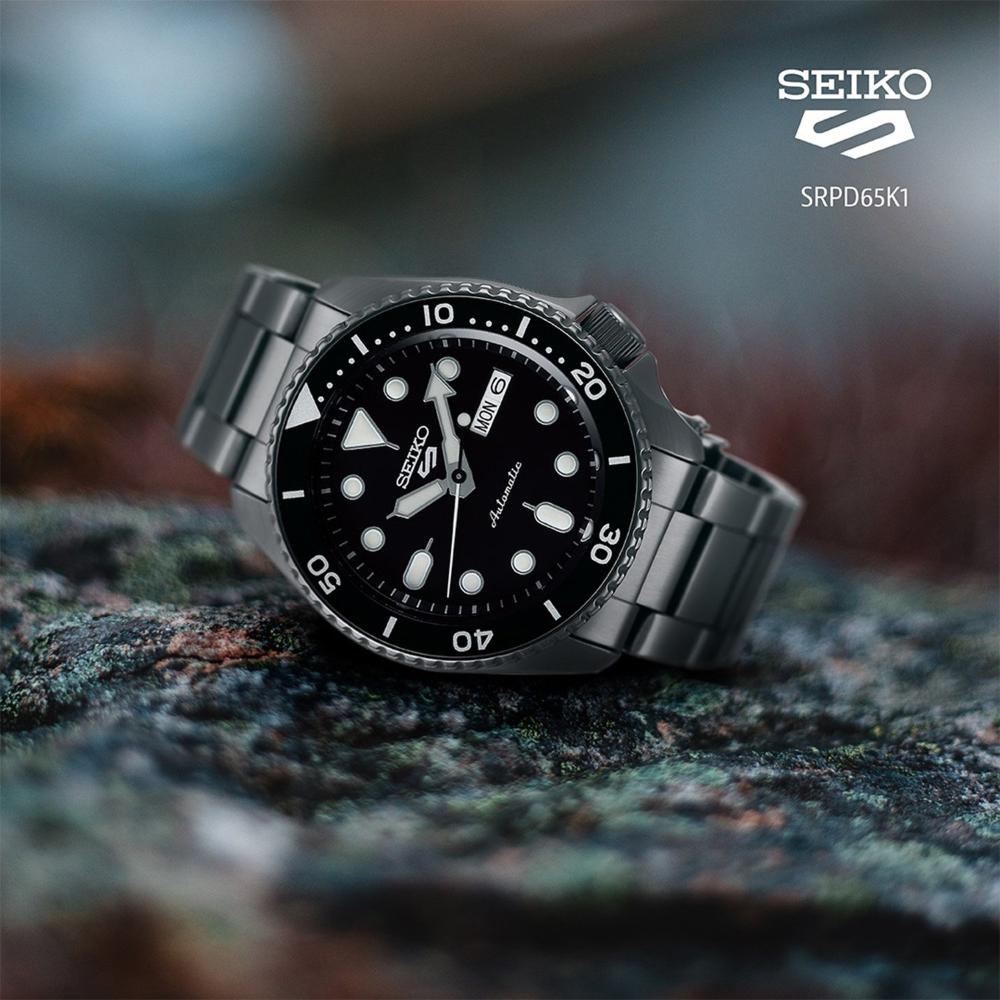 SEIKO 5 Sports Automatic 42.5mm Black Stainless Steel Bracelet SRPD65K1F