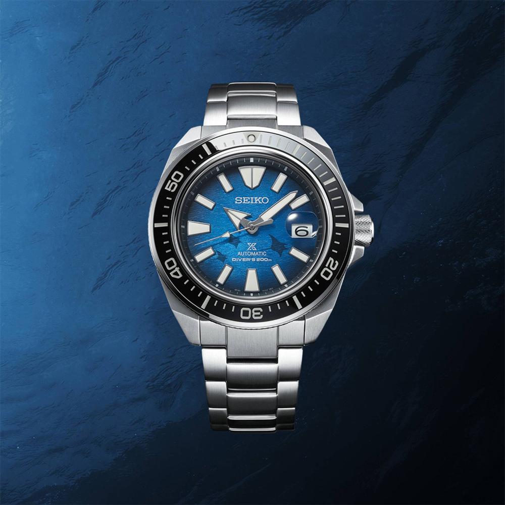 SEIKO Prospex Save the Ocean 'King Samurai' Automatic Blue Dial 43.8mm Silver Stainless Steel Bracelet SRPE33K1