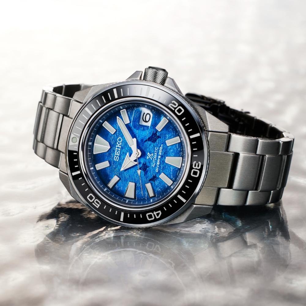 SEIKO Prospex Save the Ocean 'King Samurai' Automatic Blue Dial 43.8mm Silver Stainless Steel Bracelet SRPE33K1