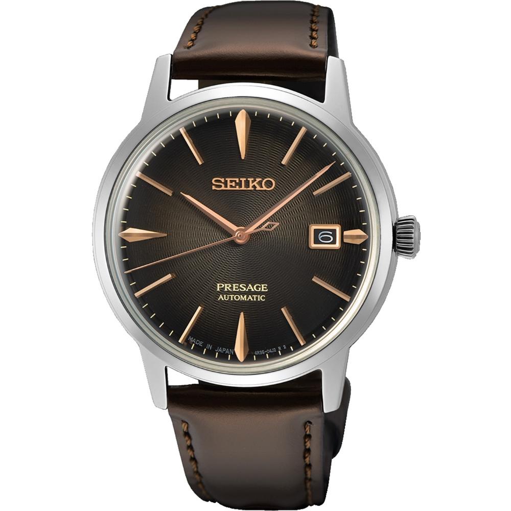 SEIKO Presage Cocktail Time 'The Irish Coffee' Automatic 39.52mm Silver Stainless Steel Brown Leather Strap SRPJ17J1