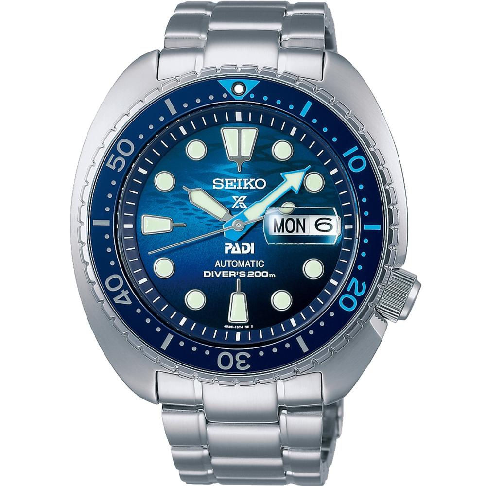 SEIKO Prospex 'Great Blue' Turtle Scuba PADI Special Edition Automatic Blue Dial 45mm Silver Stainless Steel Bracelet SRPK01K1