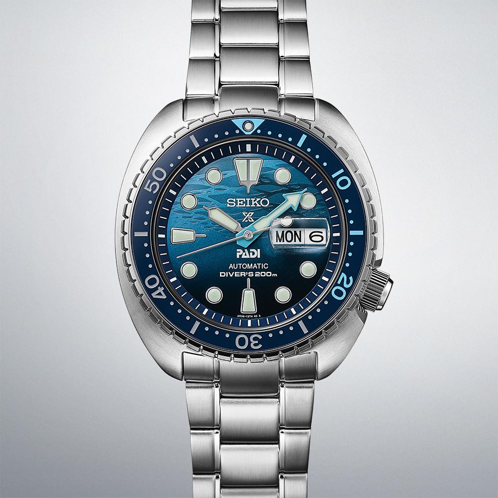 SEIKO Prospex 'Great Blue' Turtle Scuba PADI Special Edition Automatic Blue Dial 45mm Silver Stainless Steel Bracelet SRPK01K1