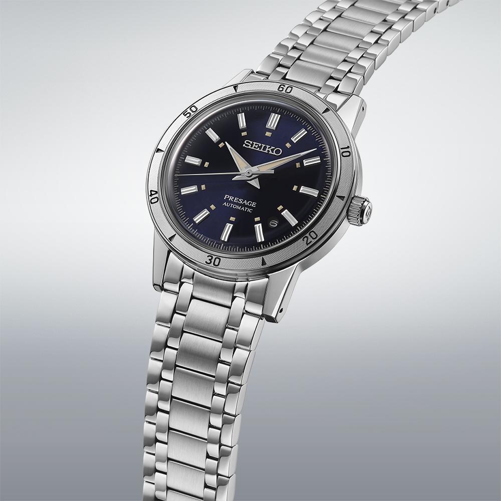 SEIKO Presage 'Elegant Yet Rugged' Style 60s Automatic Navy Dial 39.5mm Silver Stainless Steel Bracelet SRPL07J1