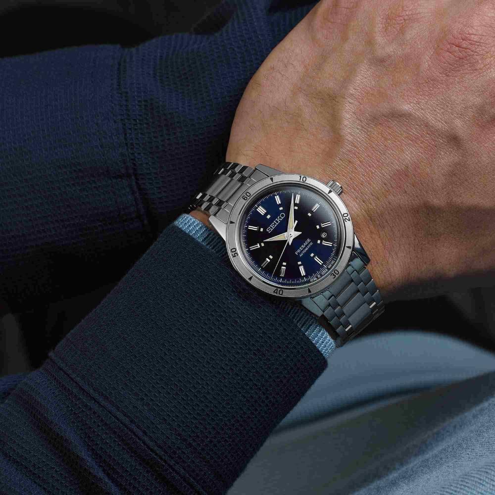 SEIKO Presage 'Elegant Yet Rugged' Style 60s Automatic Navy Dial 39.5mm Silver Stainless Steel Bracelet SRPL07J1