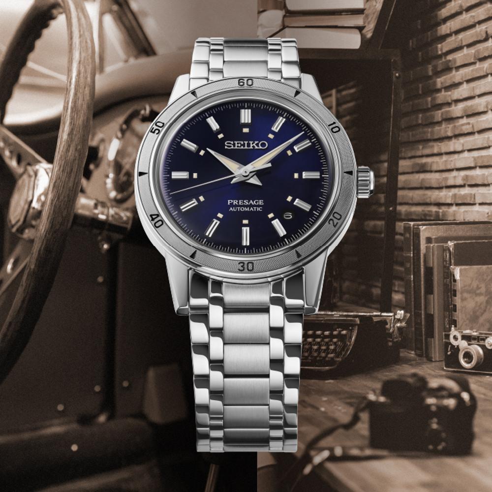 SEIKO Presage 'Elegant Yet Rugged' Style 60s Automatic Navy Dial 39.5mm Silver Stainless Steel Bracelet SRPL07J1