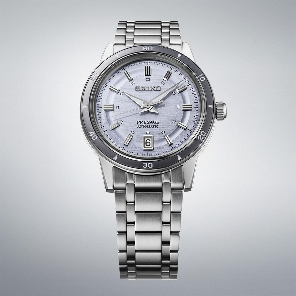 SEIKO Presage Style 60's Automatic Silvery Violet Dial 39.5mm Silver Stainless Steel Bracelet SRPL73J1