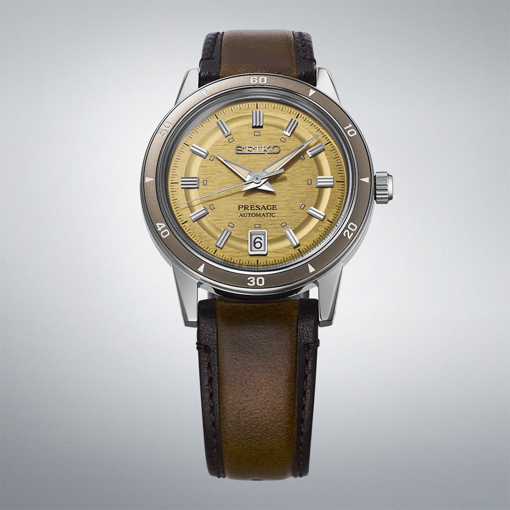SEIKO Presage Style 60's Automatic Champagne Dial 39.5mm Silver Stainless Steel Brown Leather Strap SRPL75J1