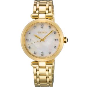 SEIKO Essential Time Pearl Dial with Diamonds 30mm Gold Stainless Steel Bracelet SRZ536P1 - 36330