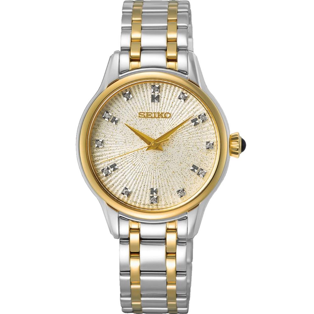 SEIKO Conceptual Series Diamond Line Silver Dial 29.5mm Two Tone Gold Stainless Steel Bracelet SRZ550P1