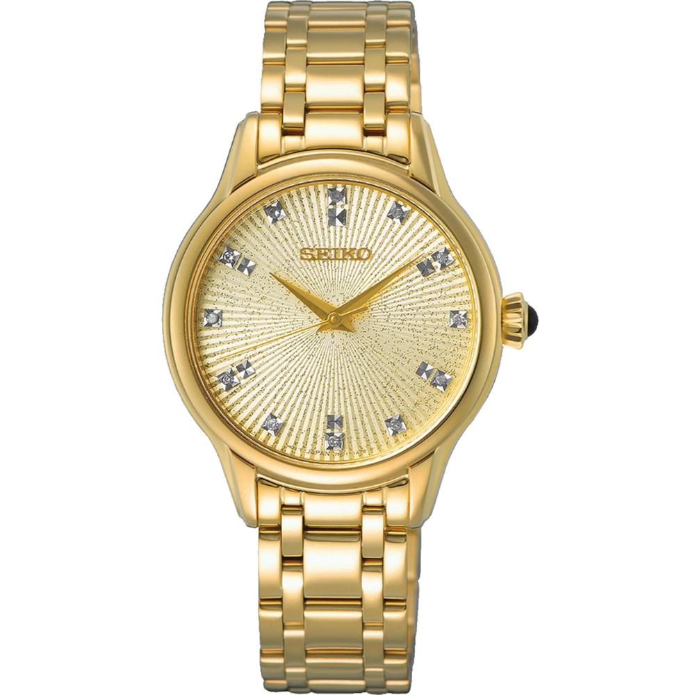 SEIKO Conceptual Series Diamond Line Gold Dial 29.5mm Gold Stainless Steel Bracelet SRZ552P1