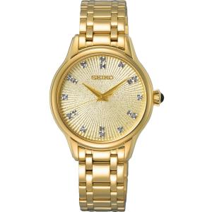 SEIKO Conceptual Series Diamond Line Gold Dial 29.5mm Gold Stainless Steel Bracelet SRZ552P1 - 48325