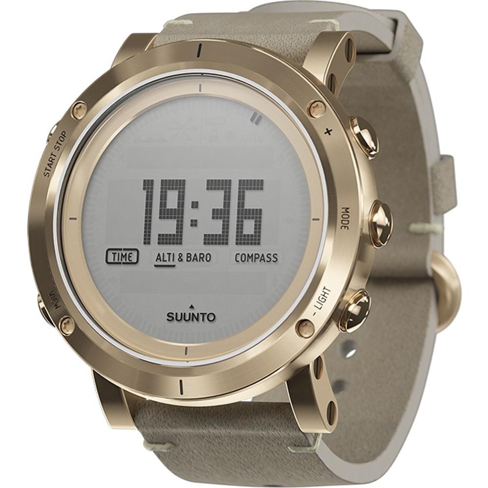 SUUNTO Essential Smartwatch 49mm Gold Stainless Steel Beige Leather Strap SS021214000