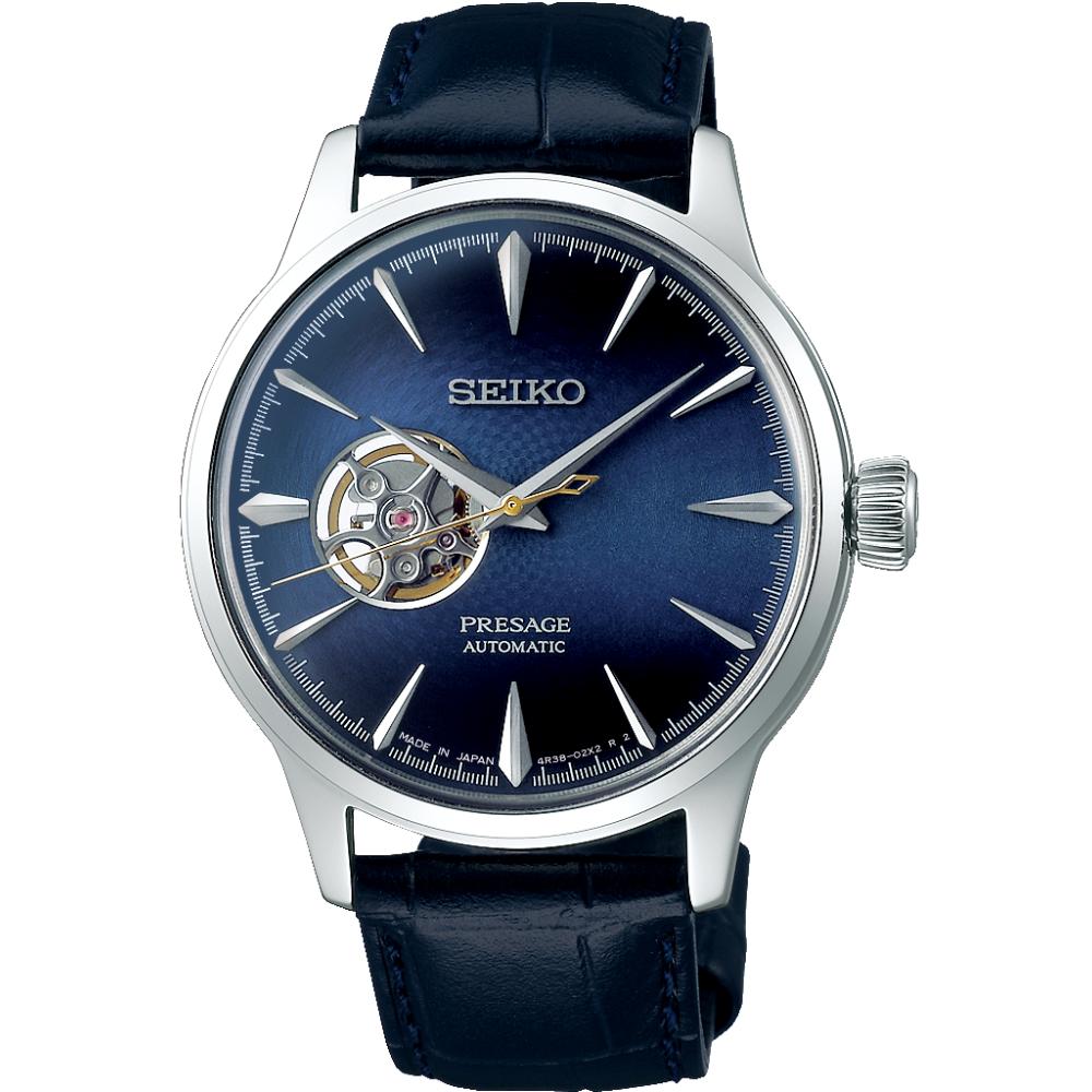 SEIKO Presage Cocktail Time ‘Blue Moon’ Automatic 40.5mm Silver Stainless Steel Blue Leather Strap SSA405J1