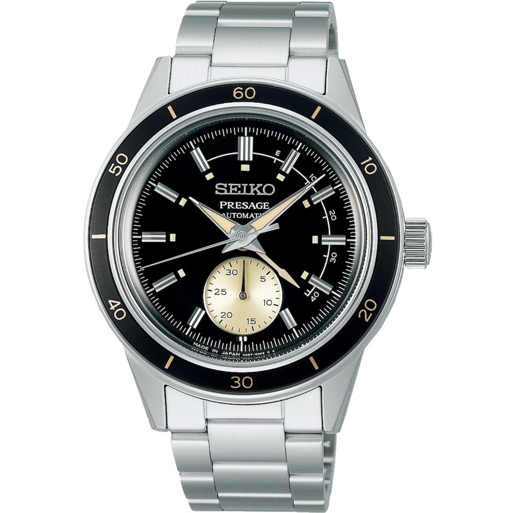 SEIKO Presage Style 60's Power Reserve Automatic Black Dial 40.8mm Silver Stainless Steel Bracelet SSA449J1