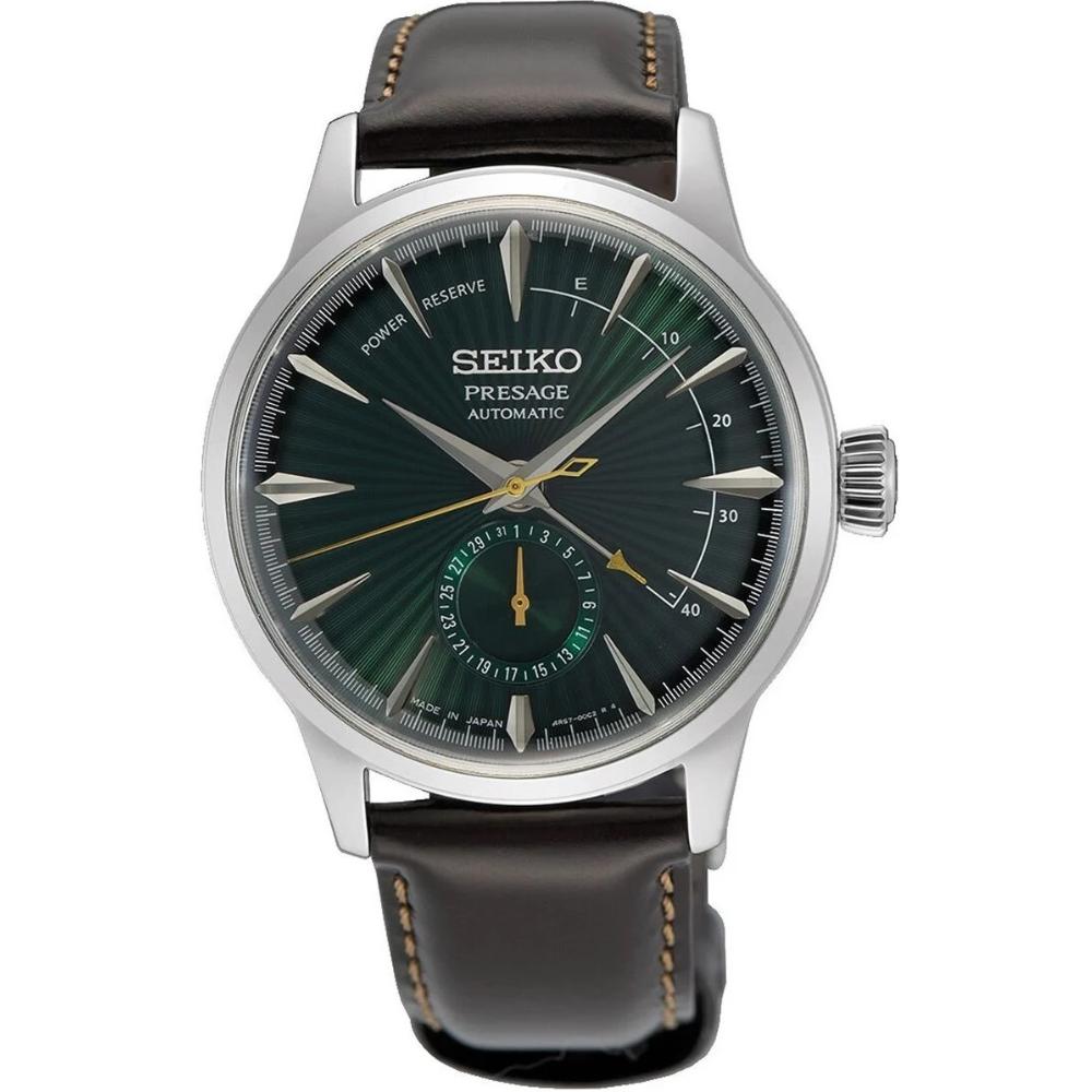 SEIKO Presage Cocktail Time ‘Midnight Mockingbird’ Power Reserve Automatic 40.5mm Silver Stainless Steel Brown Leather Strap SSA459J1