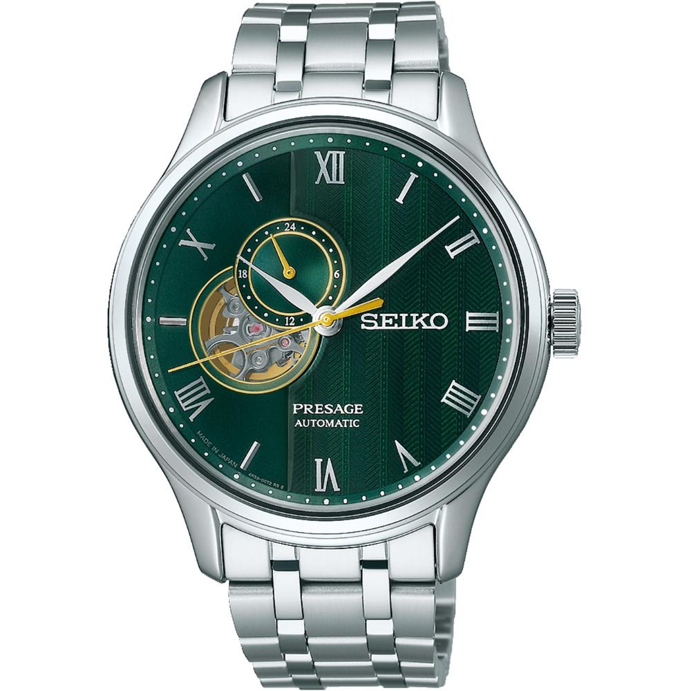 SEIKO Presage ‘Japanese Zen Gardens’ Open Heart Automatic Green Dial 41.8mm Silver Stainless Steel Bracelet SSA463J1