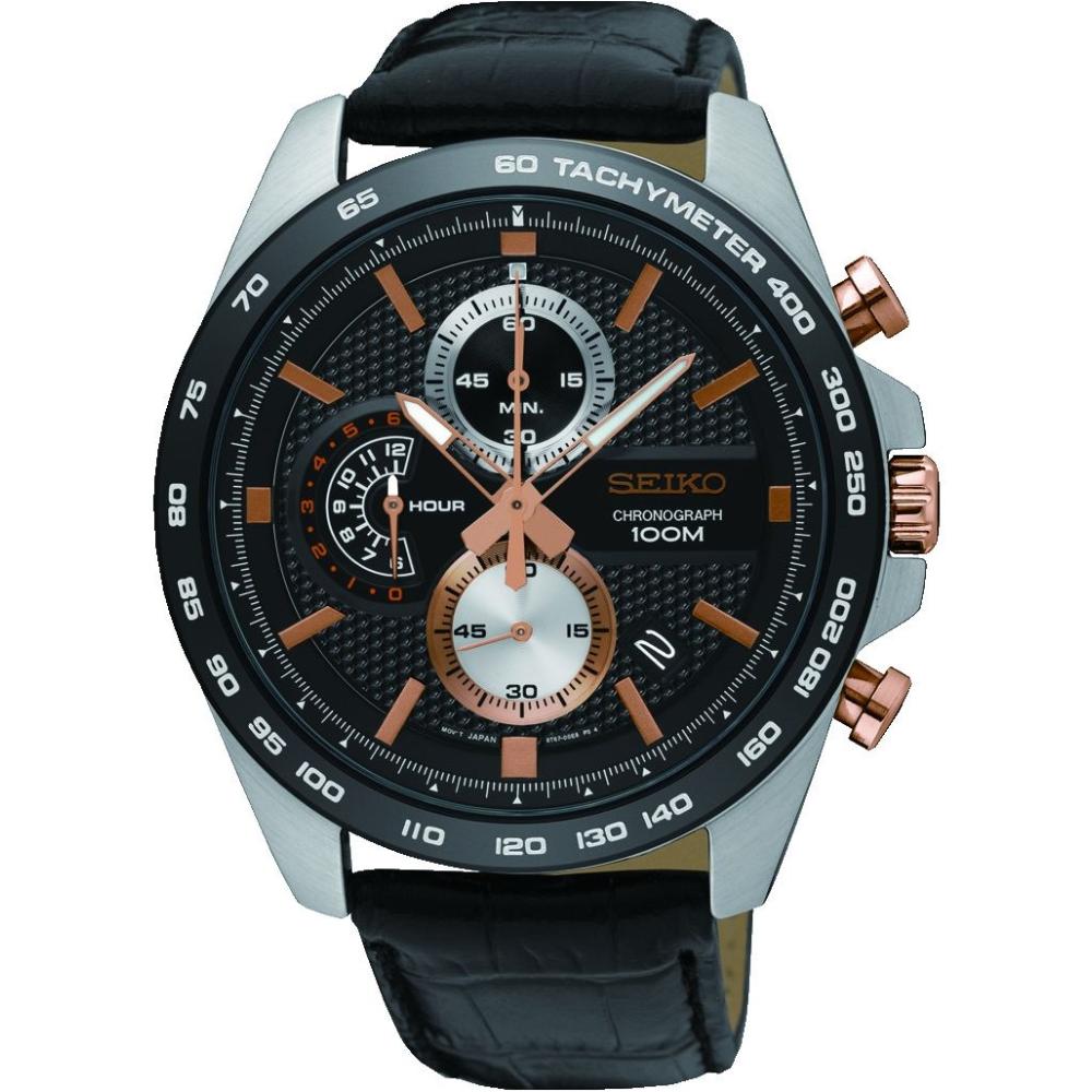 SEIKO Conceptual Series Chronograph 44mm Silver Stainless Steel Black Leather Strap SSB265P1 - 1
