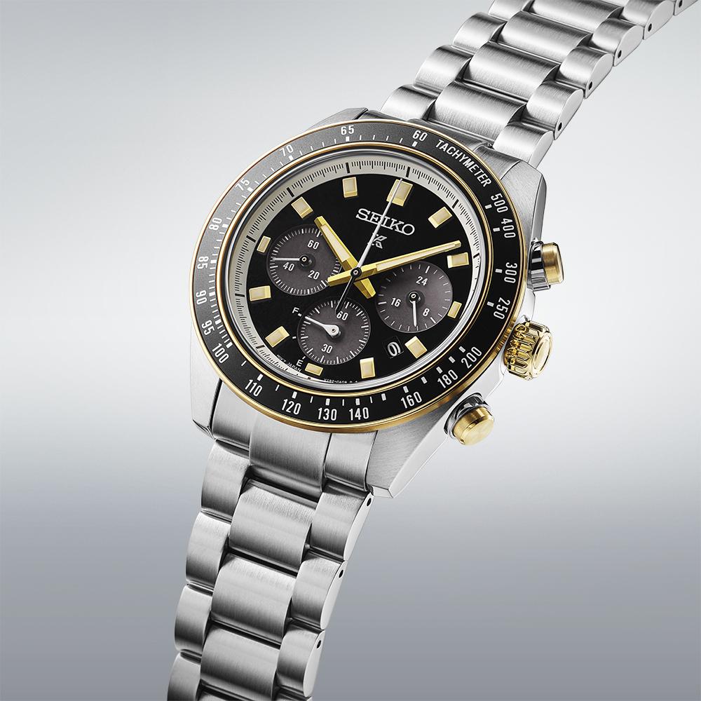 SEIKO Prospex Speedtimer "Circuit Race" Solar Chronograph Black Dial 41.4mm Silver Stainless Steel Bracelet SSC941P1