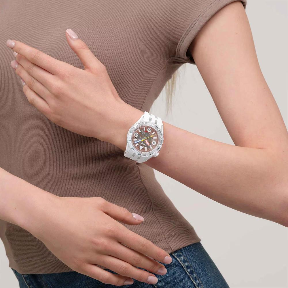 SWATCH Scubaqua Aurelia Aurita 44mm White Silicone Strap SSCU09K100