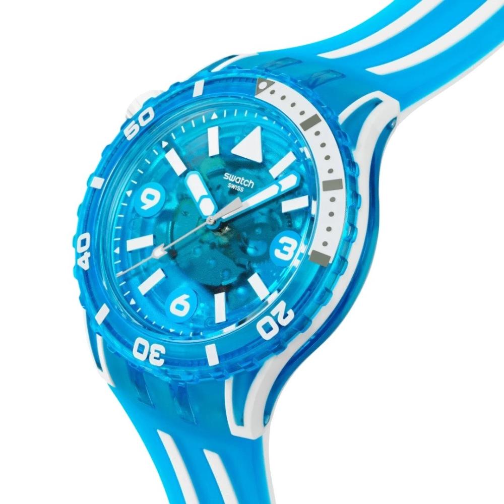 SWATCH Scubaqua Blue Fire 44mm Turqoise Silicone Strap SSCU09S100