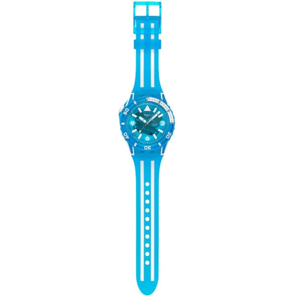 SWATCH Scubaqua Blue Fire 44mm Turqoise Silicone Strap SSCU09S100