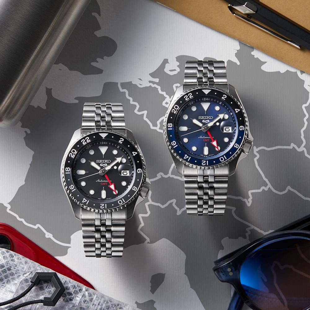 SEIKO 5 Sports GMT 'Black Grape' SKX Re-Interpretation Black Dial 42.5mm Silver Stainless Steel Bracelet SSK001K1