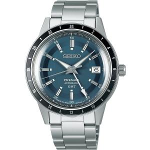 SEIKO Presage 'Petrol Blue' Style 60s Road Trip GMT Automatic 40.8mm Silver Stainless Steel Bracelet SSK009J1 - 37065