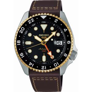 SEIKO 5 Sports GMT SKX in Mocha Black Dial 42.5mm Silver Stainless Steel Brown Leather Strap SSK036K1 - 49509