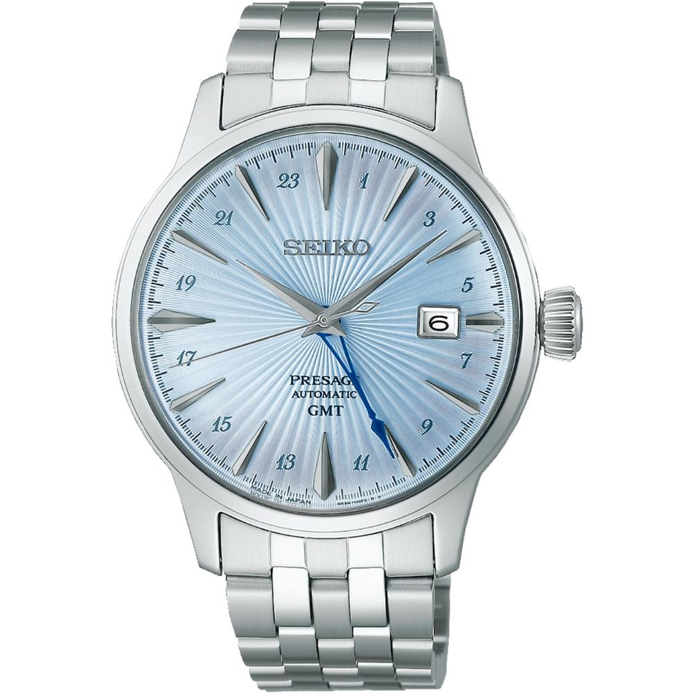 SEIKO Presage 'Skydiving' Cocktail Time GMT Automatic Blue Dial 40.5mm Silver Stainless Steel Bracelet SSK037J1