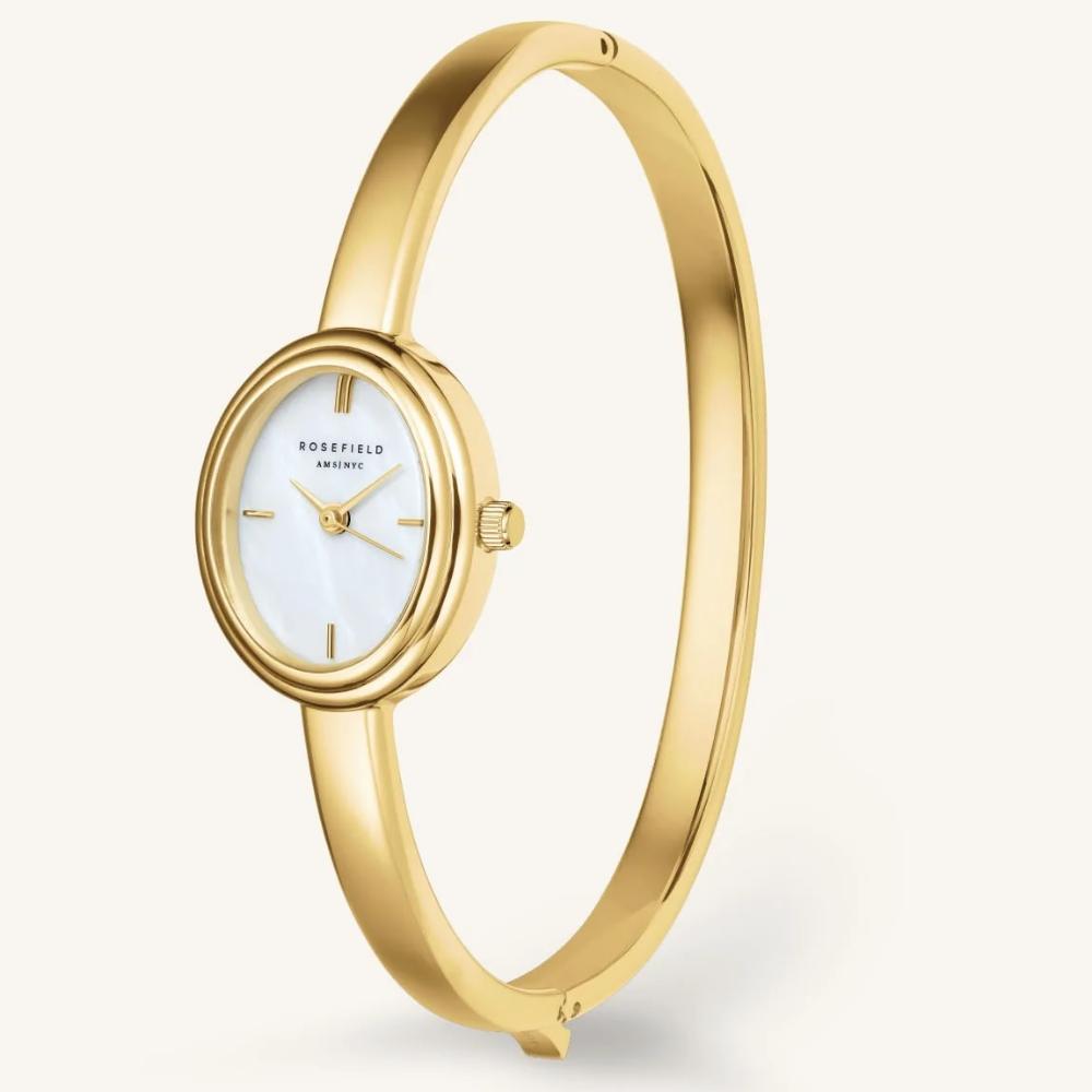 ROSEFIELD Studio Bangle Medium Size White Pearl Dial 19.5 x 23.5mm Gold Stainless Steel Bracelet STWGSG-ST05