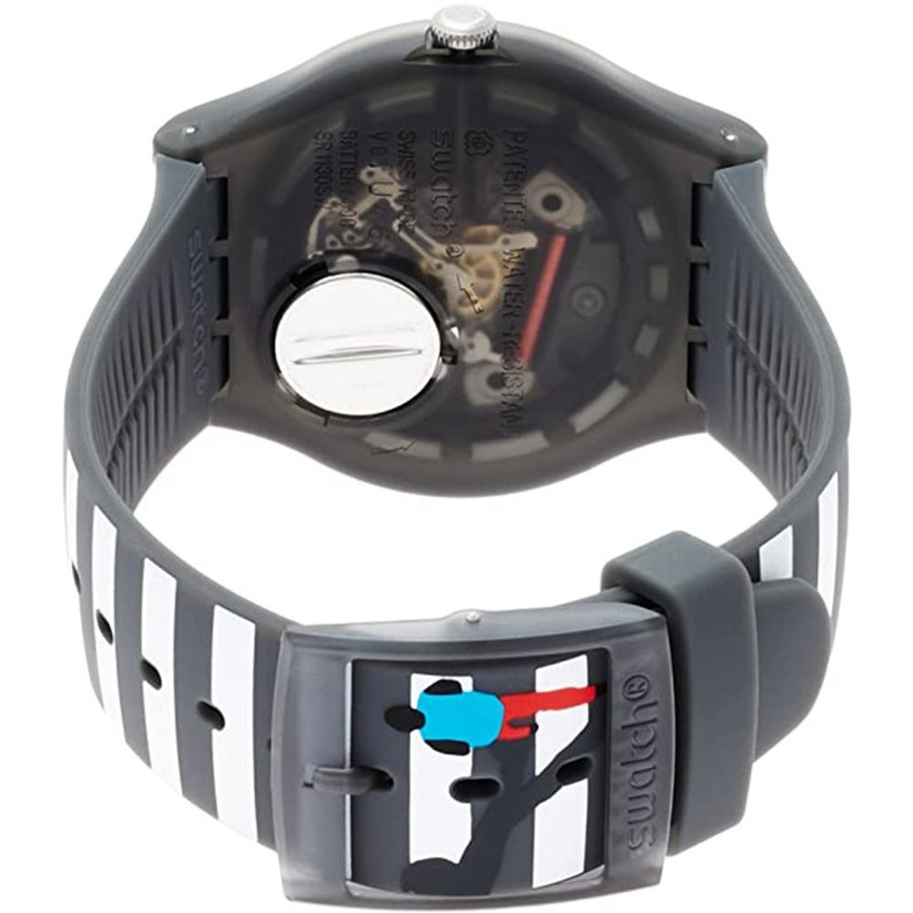 SWATCH Cross the Path Three Hands 41mm Black And White Silicon Strap SUOM108