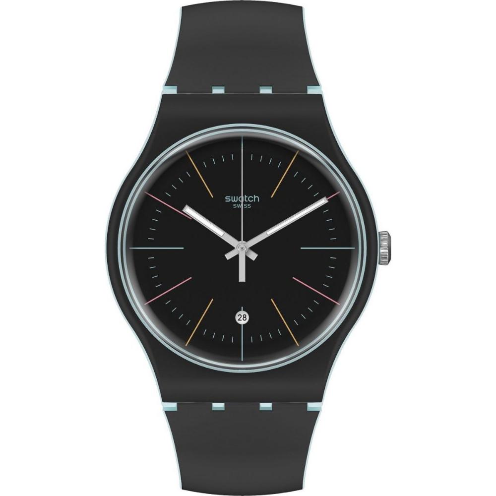 SWATCH Black Layered Three Hands 41mm Black Silicon Strap SUOS402