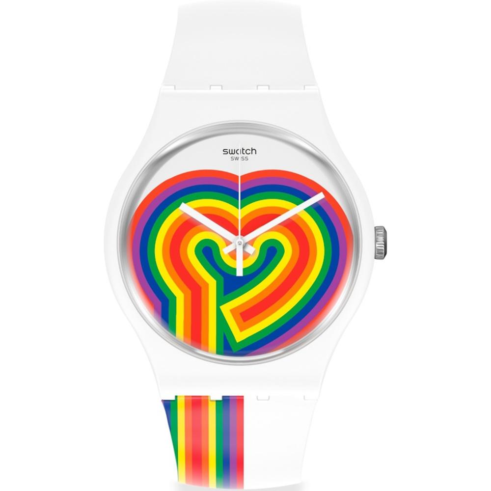 SWATCH Beating Love Three Hands 41mm White Silicon Strap SUOW171