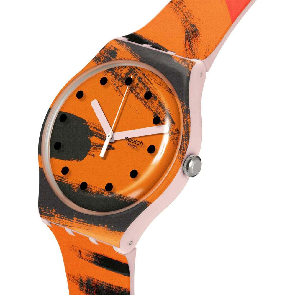 SWATCH X Tate Gallery Orange and Red on Pink by Wilhelmina Barns-Graham 41mm Multicolor Rubber Strap SUOZ362