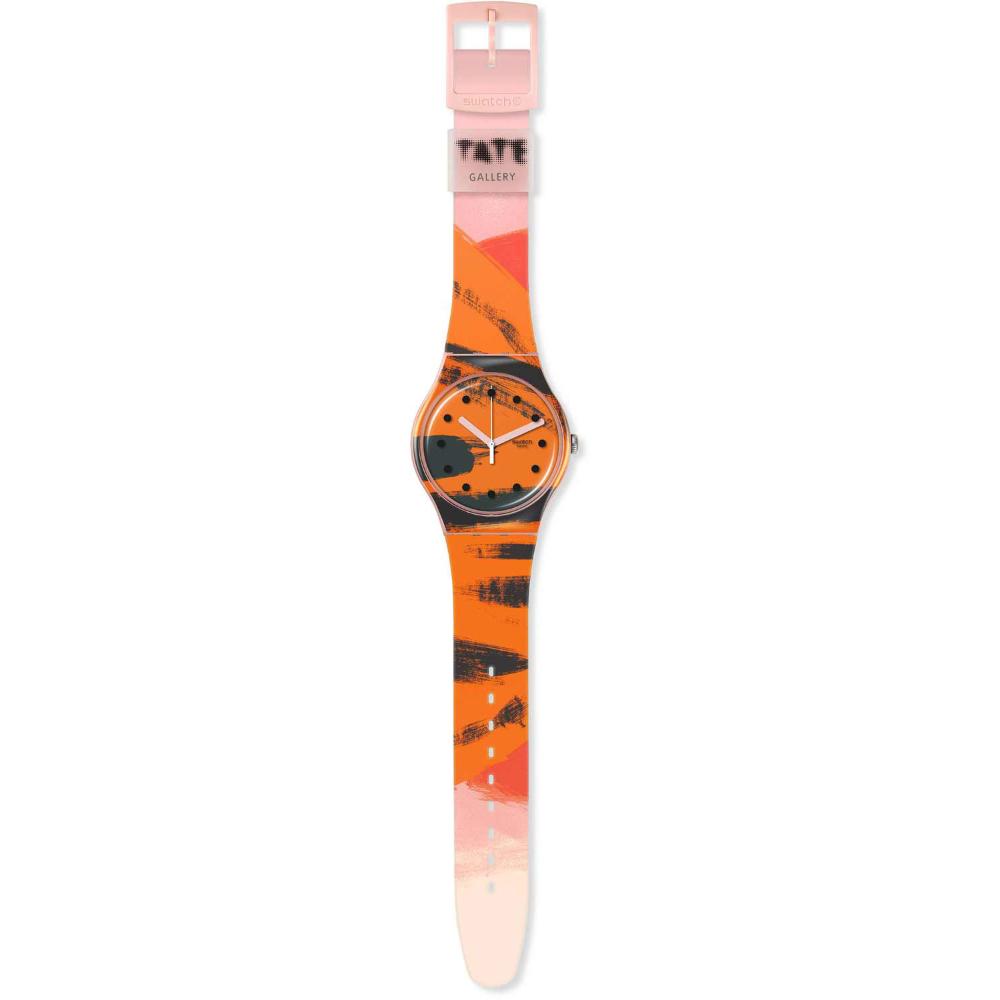 SWATCH X Tate Gallery Orange and Red on Pink by Wilhelmina Barns-Graham 41mm Multicolor Rubber Strap SUOZ362