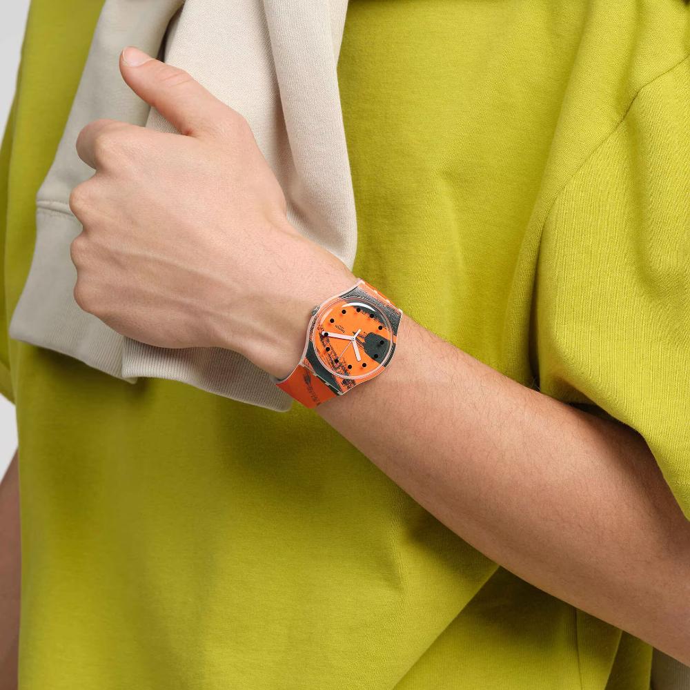 SWATCH X Tate Gallery Orange and Red on Pink by Wilhelmina Barns-Graham 41mm Multicolor Rubber Strap SUOZ362 - 6