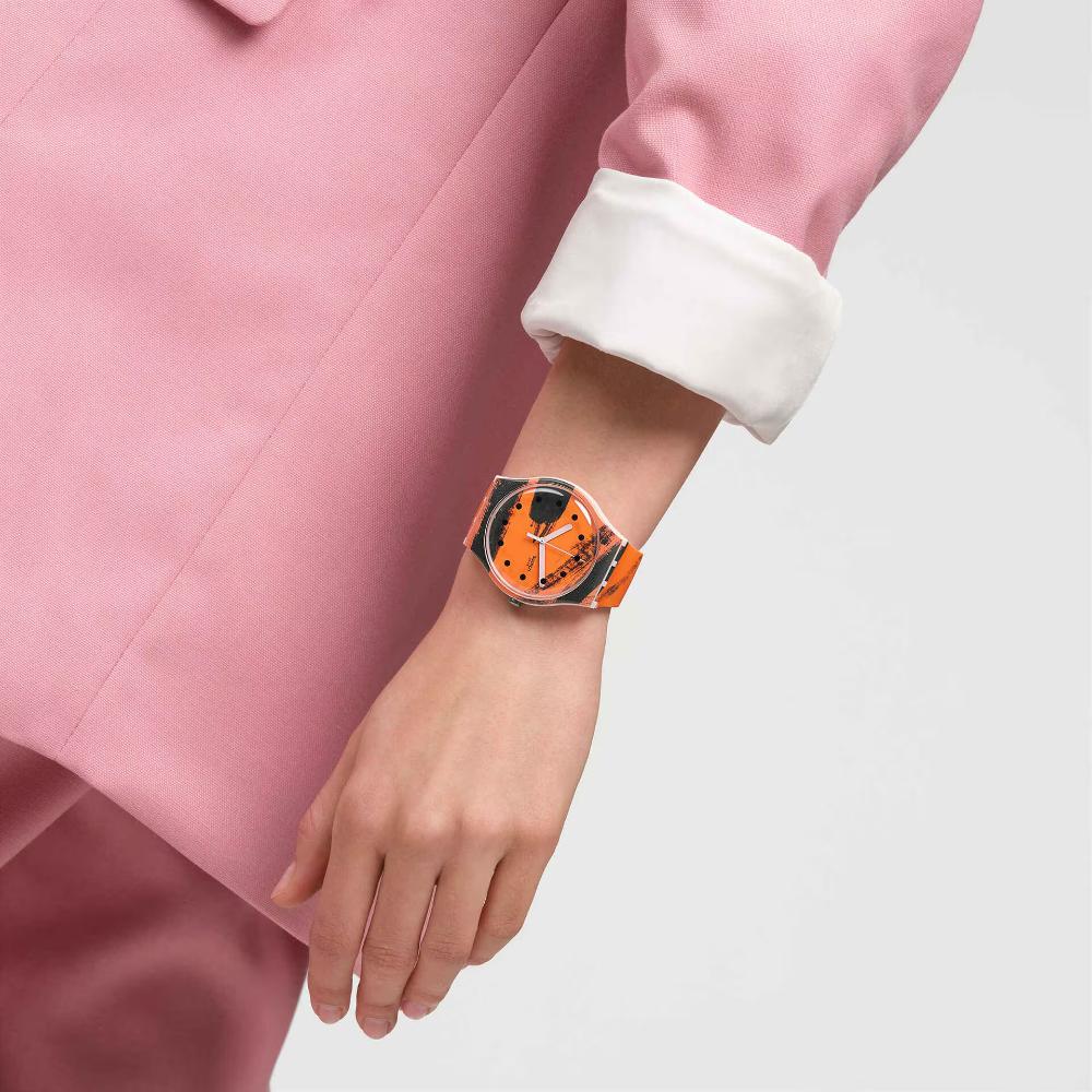 SWATCH X Tate Gallery Orange and Red on Pink by Wilhelmina Barns-Graham 41mm Multicolor Rubber Strap SUOZ362 - 7