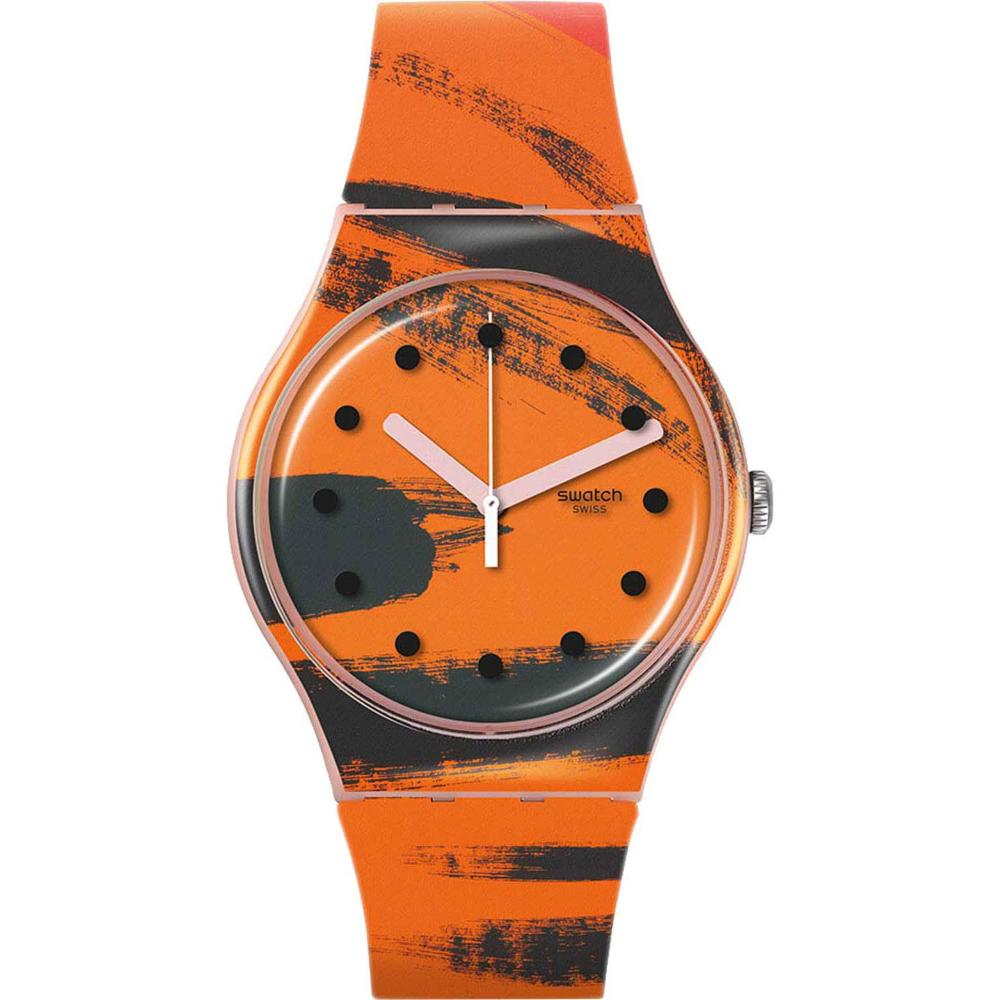 SWATCH X Tate Gallery Orange and Red on Pink by Wilhelmina Barns-Graham 41mm Multicolor Rubber Strap SUOZ362