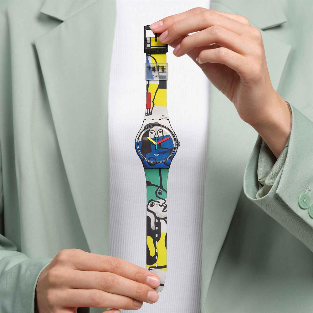SWATCH X Tate Gallery Two Women Holding Flowers by Fernand Leger 41mm Multicolor Rubber Strap SUOZ363