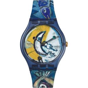 SWATCH X Tate Gallery Blue Circus by Marc Chagall 41mm Multicolor Rubber Strap SUOZ365 - 44259