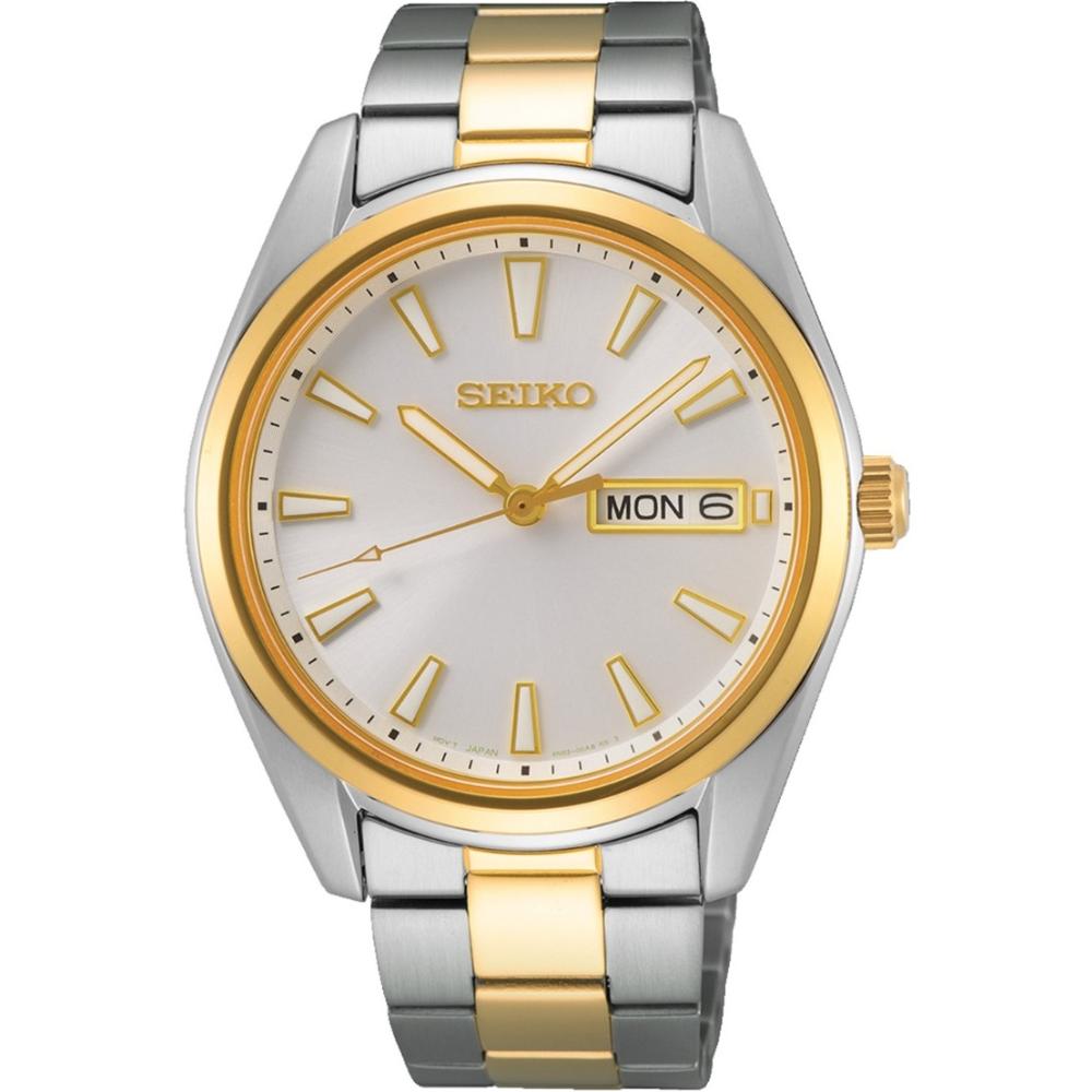 SEIKO Essential Time Day-Date Silver Dial 40.2mm Two Tone Gold Stainless Steel Bracelet SUR446P1