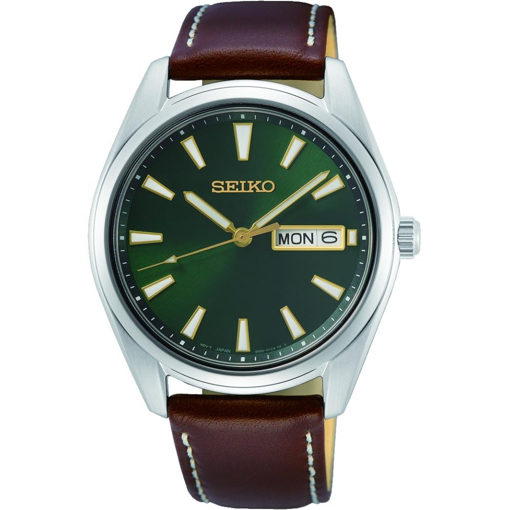 SEIKO Conceptual Series Day-Date Green Dial 40.2mm Silver Stainless Steel Brown Leather Strap SUR449P1F