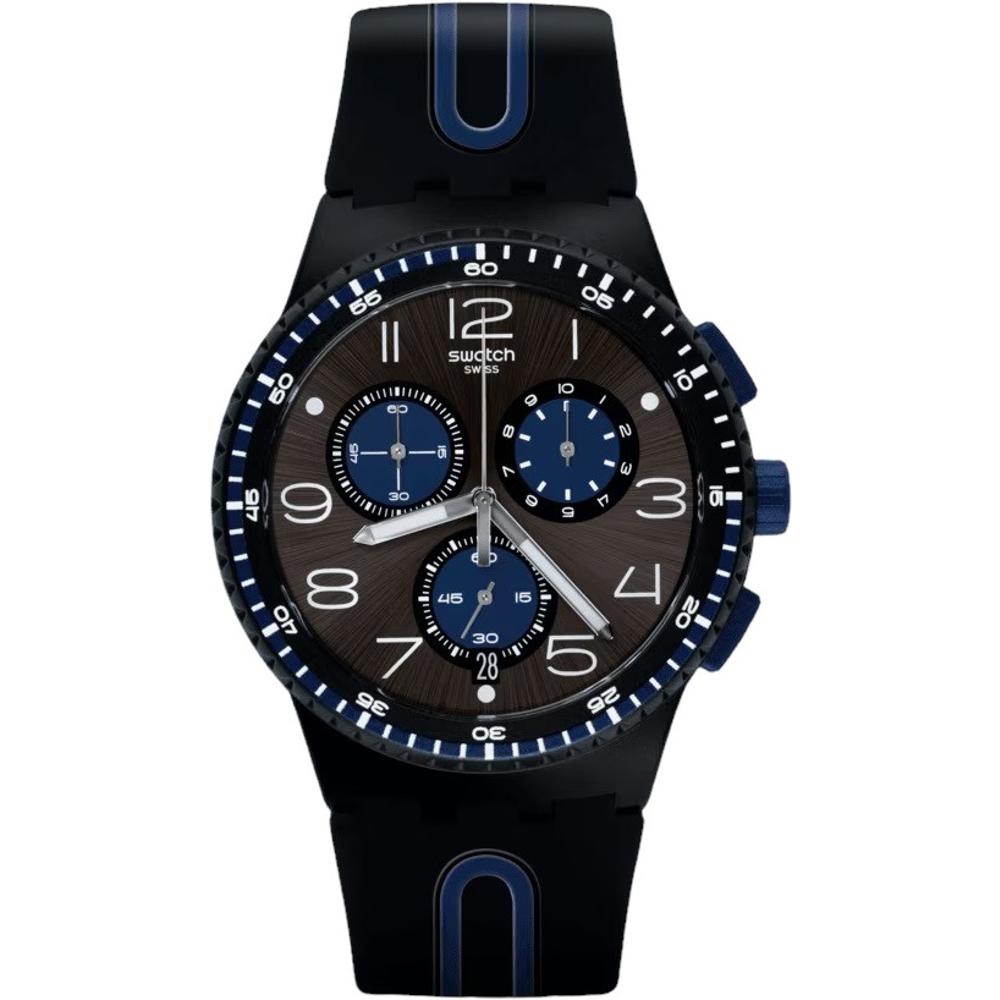 SWATCH Power Tracking Chronograph Kaicco 42mm Black Silicon Strap SUSB406