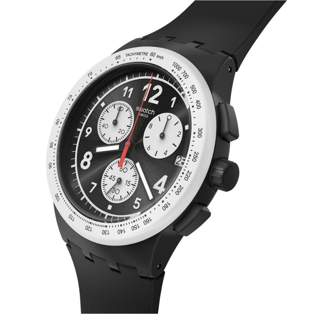 SWATCH Nothing Basic About Black Chronograph 42mm Black Silicone Strap SUSB420
