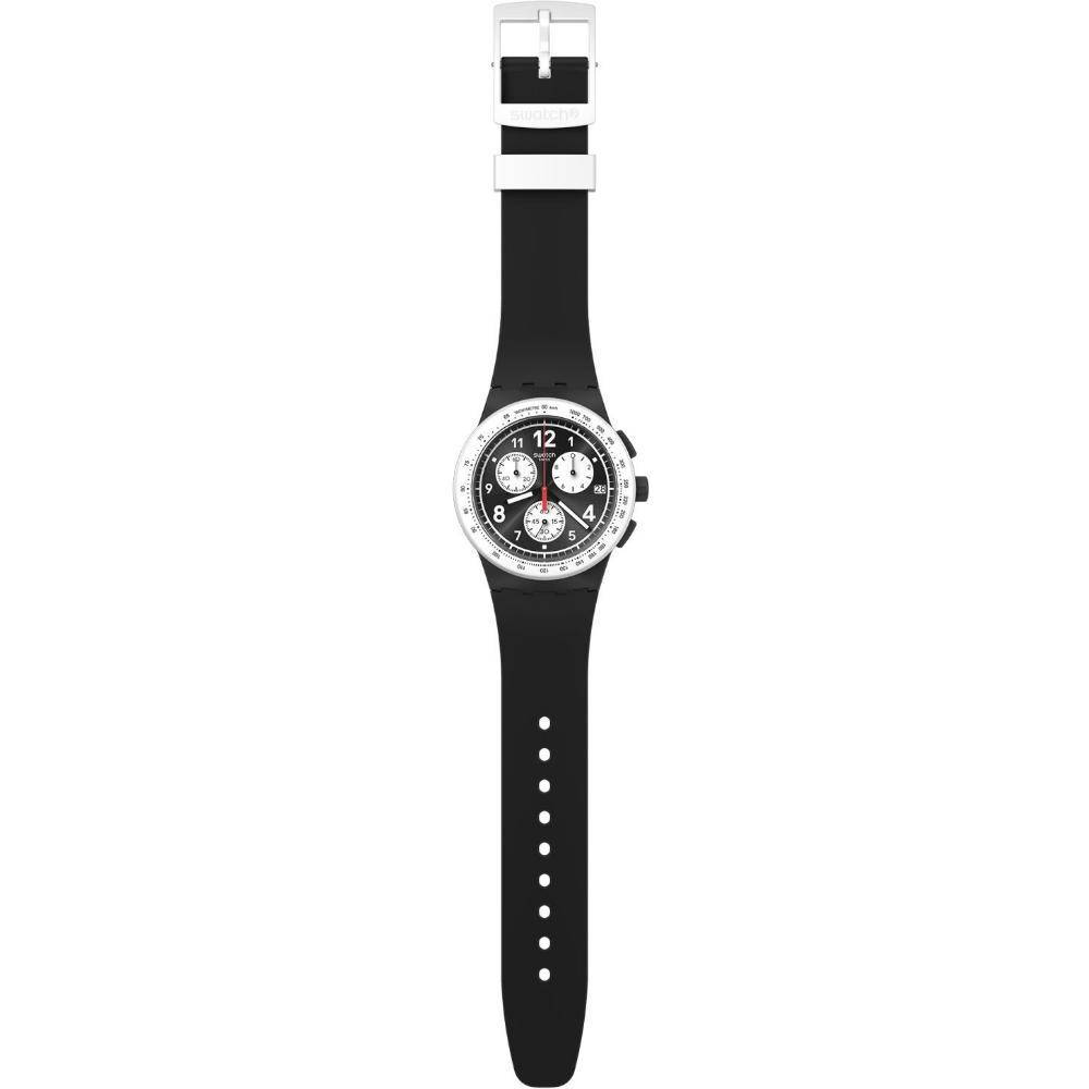 SWATCH Nothing Basic About Black Chronograph 42mm Black Silicone Strap SUSB420